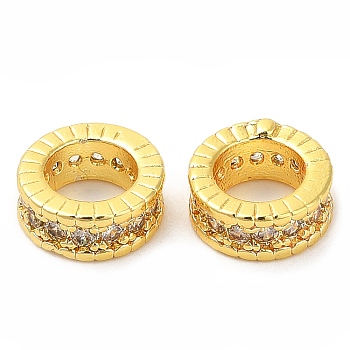 Rack Plating Brass Micro Pave Cubic Zirconia Beads, Long-Lasting Plated, Lead Free & Cadmium Free, Column, Real 18K Gold Plated, 8x3mm, Hole: 5mm