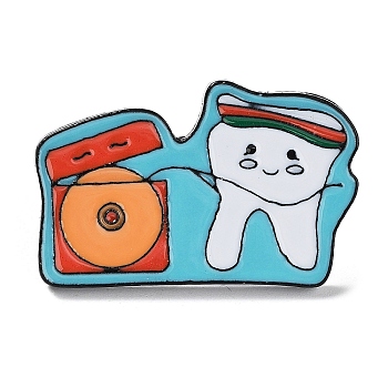 Tooth Protection Theme Enamel Pins, Black Alloy Brooch for Backpack Clothes, Dark Turquoise, 21.5x34x2mm