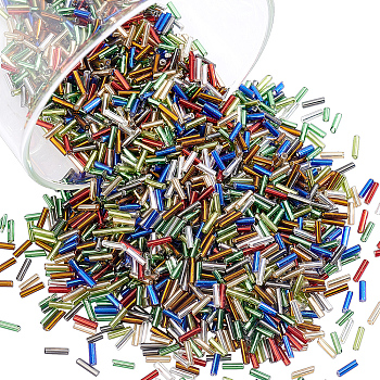 6000Pcs Glass Bugle Beads, Silver Lined, Mixed Color, 6~8x1.8mm, Hole: 0.6mm