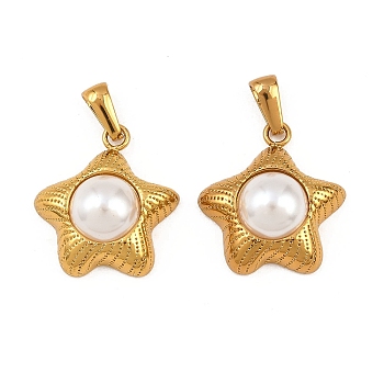 ABS Plastic Imitation Pearl Pendants, Starfish Charm, with 304 Stainless Steel Findings, Golden, White, 22.5x21x9mm, Hole: 6.5x3mm