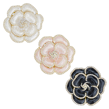 3Pcs 3 Colors Flower Enamel Pins, Plastic Pearl with Golden Zinc Alloy Brooch for Women, Mixed Color, 44x45.5x14mm, 1pc/color