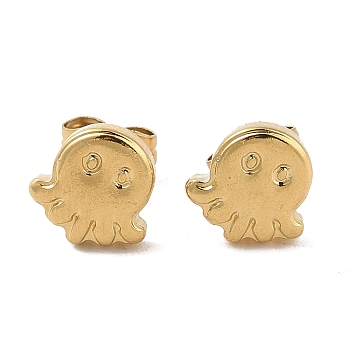 Ion Plating(IP) 304 Stainless Steel Octopus Stud Earrings for Women, Real 18K Gold Plated, 9x8.5mm