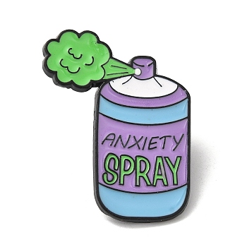 Creative Spray Bottle Shaped Alloy Brooches, Enamel Pins for Clothes Backpack, Word Anxiety Spray, Medium Purple, 31x23mm