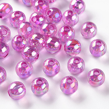 Transparent Acrylic Beads, AB Color Plated, Round, Violet, 8x7mm, Hole: 2mm, about 1745pcs/500g