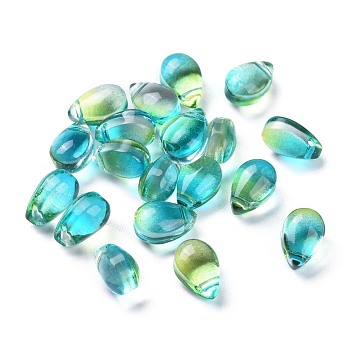 Transparent Glass Beads, Top Drilled Beads, Teardrop, Turquoise, 9x6x5mm, Hole: 1mm