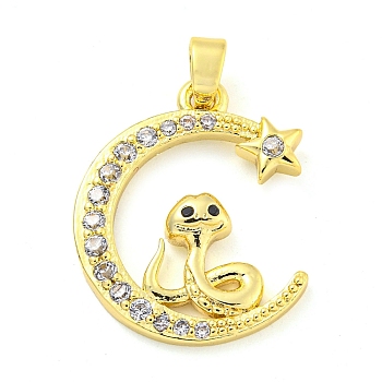 Brass Micro Pave Clear Cubic Zirconia Pendant, The 12 Chinese Zodiac, Snake, 21x16.5x3mm, Hole: 4x2.8mm