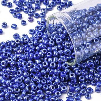DIY Craft Beads 8/0 Opaque Colors Lustered Round Glass Seed Beads, Blue, Size: about 3mm in diameter, hole:1mm, about 1101pcs/50g