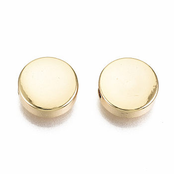 Brass Beads, Nickel Free, Flat Round, Real 18K Gold Plated, 8x3.5mm, Hole: 1.2mm