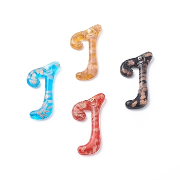 Handmade Lampwork Pendants, with Gold Sand, Letter J, Mixed Color, Size: about 50mm long, 28mm wide, hole: 4mm