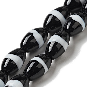 Handmade Lampwork Beads strand, Oval, Black, 17~18x10mm, Hole: 1.4mm, about 22pcs/strand, 15.16 inch(38.5cm)