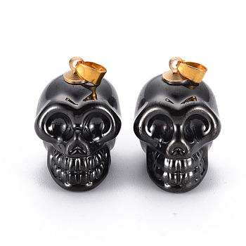 Electroplate K9 Glass Pendants, with Golden Plated Brass Bails, Skull, Halloween, Gunmetal Plated, 25x26~27x19mm, Hole: 5x3mm