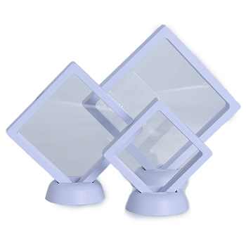 Polyethylene(PE) Frame Stands, with Transparent Membrane, 3D Floating Frame Display Holder, Coin Display Box, Rhombus, White, Inner Size: 11x11x2cm