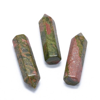 Natural Unakite Pointed Beads, Healing Stones, Reiki Energy Balancing Meditation Therapy Wand, No Hole/Undrilled, For Wire Wrapped Pendant Making, Bullet, 36.5~40x10~11mm