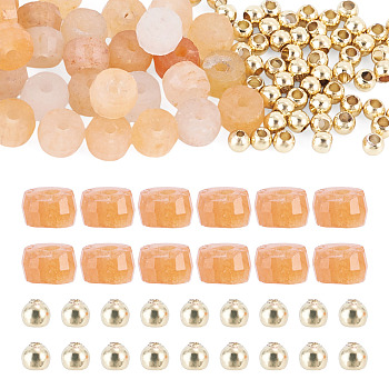 50Pcs Natural Red Aventurine Beads, Faceted, Rondelle, with 50Pcs Golden Tone Brass Solid Round Beads, 4x2mm, Hole: 1mm