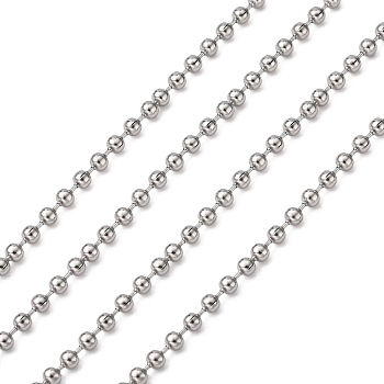 3.28 Feet 304 Stainless Steel Ball Chains, Stainless Steel Color, 2.4mm