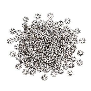 Tibetan Silver Daisy Spacer Beads, Snowflake, For Christmas, Antique Silver, 4~4.5x1.5mm, Hole: 1mm, 500pcs