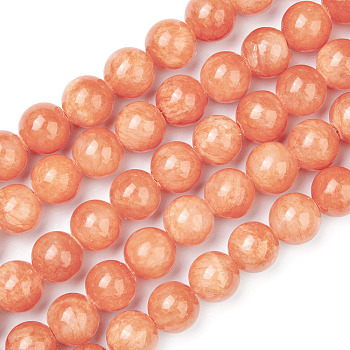 Natural Mashan Jade Beads Strands, Dyed, Round, Orange Red, 10mm, Hole: 1.2mm, about 42pcs/strand, 16 inch