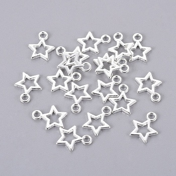 Tibetan Style Alloy Pendants, Lead Free and Cadmium Free, Star, Silver Color Plated, about 10mm wide, 12mm long, hole: 2mm