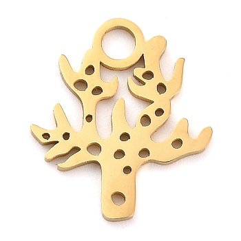 304 Stainless Steel Pendants, Laser Cut, Real 18K Gold Plated, Sea Animal Charm, Coral, 18x16x1mm, Hole: 2.5mm