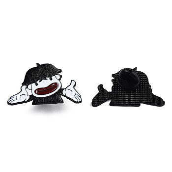 Boy with Hat Enamel Pin, Electrophoresis Black Plated Alloy Badge for Backpack Clothes, Nickel Free & Lead Free, White, 21x32.5mm, Pin: 1.2mm