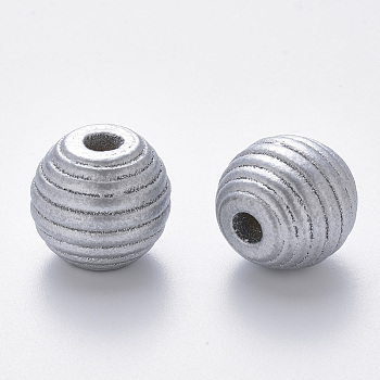 Painted Natural Wood Beehive European Beads, Large Hole Beads, Round, Silver, 18x17mm, Hole: 4.5mm