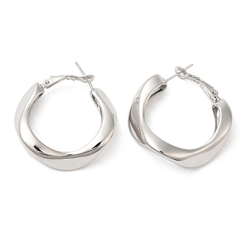 Brass Twist Hoop Earrings for Women, Platinum, 36x35x9.5mm