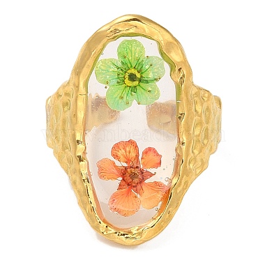 Oval Epoxy Resin with Dry Flower Cuff Rings(RJEW-G304-02G)-2