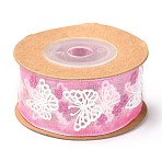 Organza Ribbons, Butterfly with Flower Pattern, for Gift Wrapping, Valentine's Day, Wedding, Birthday Party Decorating, Pearl Pink, 1-1/8 inch(27mm), about 5.4yards(5m)/roll(SRIB-F010-07D)
