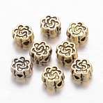 Tibetan Style Alloy Beads, Flower, Antique Golden, Lead Free & Cadmium Free, 4.5x3mm, Hole: 1mm(GLF0282Y)