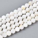 Natural Freshwater Shell Beads Strands, Round, Faceted, Creamy White, 3.5~4.5mm, Hole: 0.6mm, about 96~100pcs/strand, 14.57~14.96 inch(37~38cm)(SHEL-N038-32)