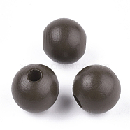 Painted Natural Wood European Beads, Large Hole Beads, Round, Coconut Brown, 16x15mm, Hole: 4mm(WOOD-S049-06A)