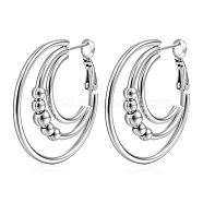 European and American Fashion Cross-border Multi-layer Circle Bead Stainless Steel Hoop Earrings, Trend Simple and Versatile Titanium Steel, Stainless Steel Color, 34.5x2mm(PW-WGDA1BE-02)