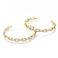Brass Micro Pave Clear Cubic Zirconia Cuff Bangles, Nickel Free, Cable Chain Shape, Real 16K Gold Plated, Inner Diameter: 2-3/8x1-7/8 inch(5.9x4.8cm), 6mm(BJEW-S142-020-NF)