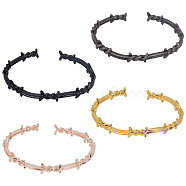 4Pcs 4 Colors Alloy Thornlet Open Cuff Bangles Set, Mixed Color, Inner Diameter: 2-3/8~2-1/2x1-7/8 inch(6.1~6.3x4.7cm), 1pc/color(BJEW-AN0001-78)