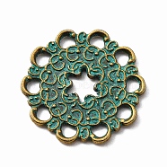 Tibetan Style Alloy Filigree Joiners, Flower, Antique Bronze & Green Patina, 31.5x32.5x2mm, Hole: 3.5x4mm(FIND-WH0034-27ABG)