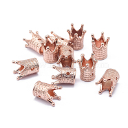 Rack Plating Brass Beads, Long-Lasting Plated, Crown, Rose Gold, 12x10mm, Hole: 1.5mm(KK-O125-05RG)