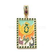 Brass Micro Pave Cubic Zirconia Pendants with Enamel, 
Rectangle, Colorful, 49x28x3mm, Hole: 6.5x3mm(KK-H458-04G-02)