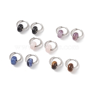 Natural Sodalite & Rose Quartz & Tiger Eye & Amethyst & Obsidian Bead Huggie Hoop Earrings, 201 Stainless Steel Huggie Hoop Earrings, Stainless Steel Color, 24~25mm, Pin: 1mm, 5 pairs/set(EJEW-JE05092)