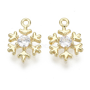 Brass Micro Pave Clear Cubic Zirconia Charms, for Christmas, Nickel Free, Snowflake, Real 18K Gold Plated, 12x8x2mm, Hole: 1.2mm(X-KK-S348-527-NF)