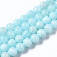Natural Dyed Yellow Jade Gemstone Bead Strands, Round, Light Sky Blue, 8mm, Hole: 1mm, about 50pcs/strand, 15.7 inch(X-G-R271-8mm-Y04)