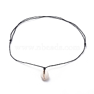 Adjustable Pendant Necklaces, with Waxed Cotton Cord and Cowrie Shell Beads, Black, 13.94 inch~28.74 inch(35.4~36.5cm)(NJEW-JN02684-04)