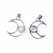 Opalite Pendants, with Brass Findings, Moon, Antique Silver, 38~38.5x30~31x6~7mm, Hole: 5x7mm(G-F639-07C)