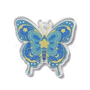 Transparent Acrylic Pendants, Butterfly, Blue, 36~36.5x38x2~2.5mm, Hole: 2mm(OACR-O004-01B)