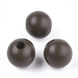 Painted Natural Wood European Beads, Large Hole Beads, Round, Coconut Brown, 16x15mm, Hole: 4mm(WOOD-S049-06A)