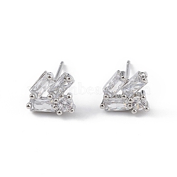 Clear Cubic Zirconia Geometric Stud Earrings, Brass Jewelry for Women, Long-Lasting Plated, Lead Free & Cadmium Free, Platinum, 9x8mm, Pin: 0.8mm(EJEW-L234-085P)