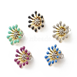 Brass Enamel Charms, with Brass & Alloy Findings, Flower, Mixed Color, 8x14x12.5mm, Hole: 2mm(PALLOY-JF01705)