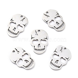 201 Stainless Steel Charms, Laser Cut, Manual Polishing, Skull, Stainless Steel Color, 15x10x1mm, Hole: 1.2mm(STAS-D176-02P)