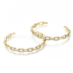 Brass Micro Pave Clear Cubic Zirconia Cuff Bangles, Nickel Free, Cable Chain Shape, Real 16K Gold Plated, Inner Diameter: 2-3/8x1-7/8 inch(5.9x4.8cm), 6mm(BJEW-S142-020-NF)