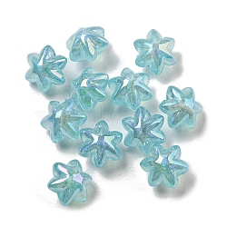 AB Color Plated Acrylic Beads, with Glitter Powder, Flower, Dark Turquoise, 10x9x7mm, Hole: 1.4mm(OACR-G034-04A)