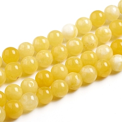 Natural White Jade Beads Strands, Imitation Amber Color, Dyed, Round, Gold, 8mm, Hole: 0.8mm, about 47pcs/strand, 14.96 inch(38cm)(G-G843-01-8mm)